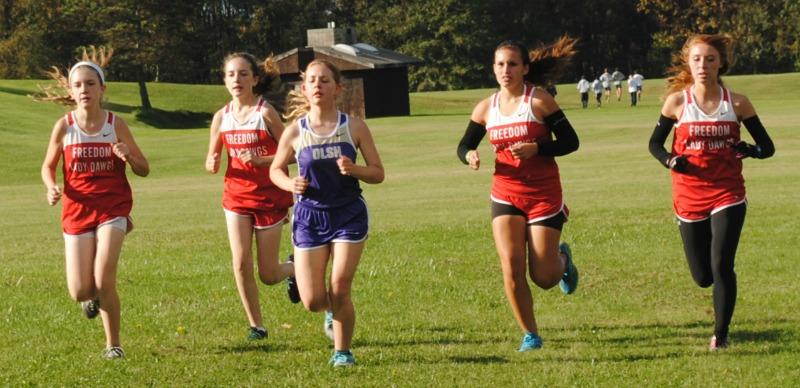 The girls on the cross country team run in a meet against OLSH and Vincentian Academy.