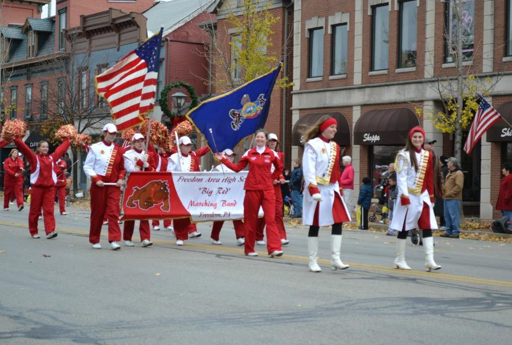 The Big Red Marching Band marches down 3rd St. in Beaver to honor Veterans on Nov. 11.