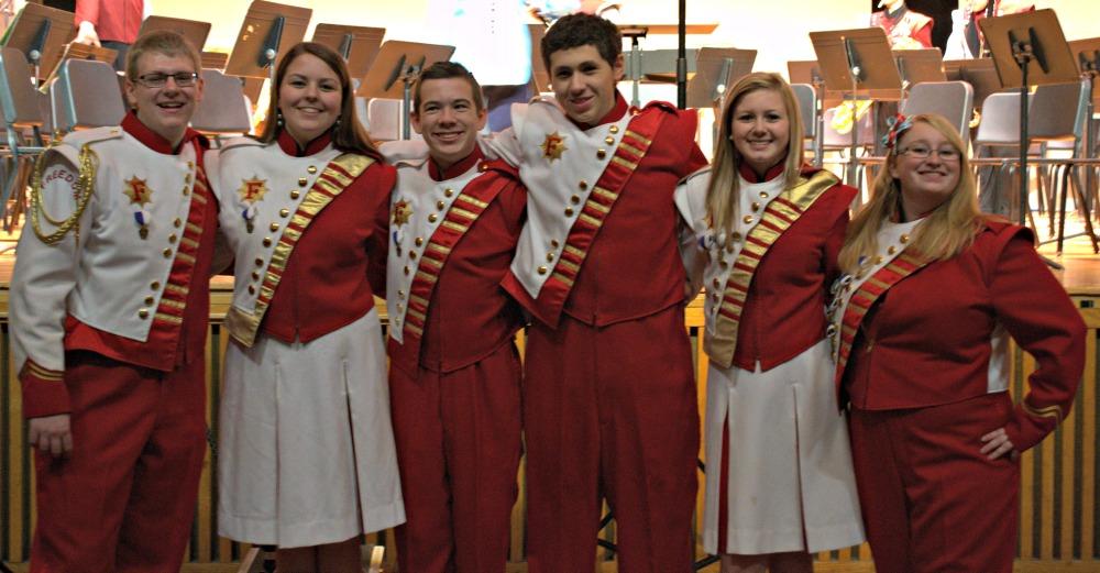 From left to right: Senior Jordan Kester, Sophomore Brittany Bionda, Freshman Kameran Mayhue, Junior Robbie Raso, Junior Kristy Sturgess and Senior Emily Pope pose after the Honors Band Concert at Westminster College.