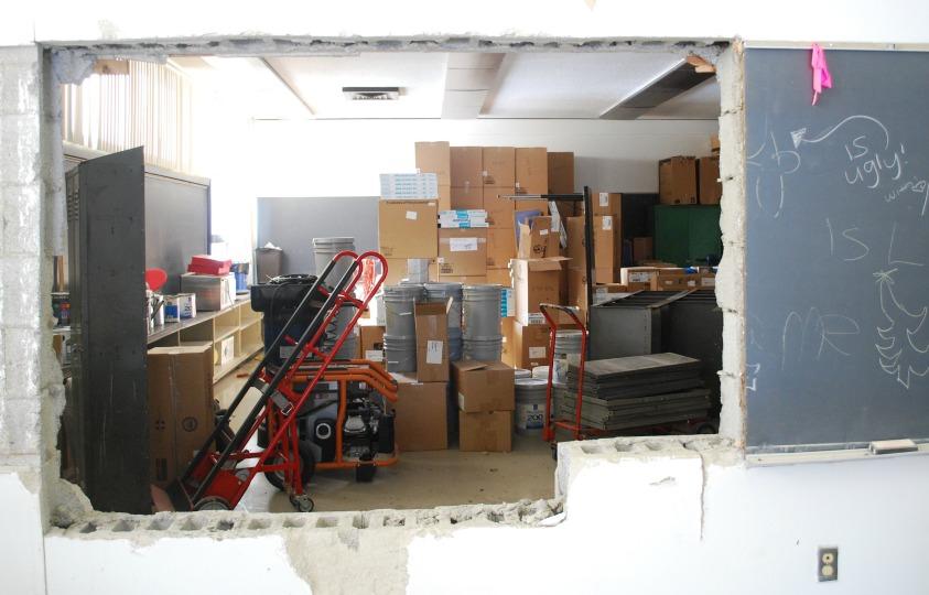 What was once a classroom has now been replaced with both short-term and long-term storage, as well as a maintenance office.