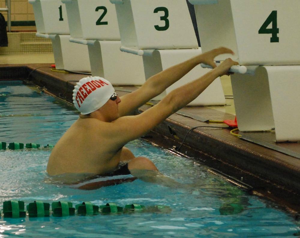 Senior+Casum+Matlick+prepares+to+swim+backstroke+in+a+meet+against+Carlynton+on+Dec.+12.