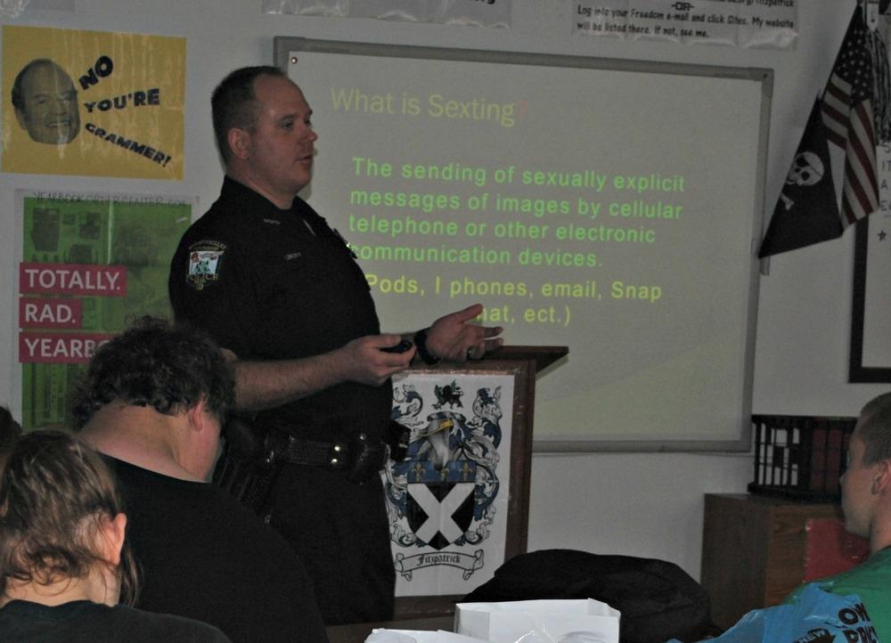 Officer Tom Liberty informs students about dangers of sexting.