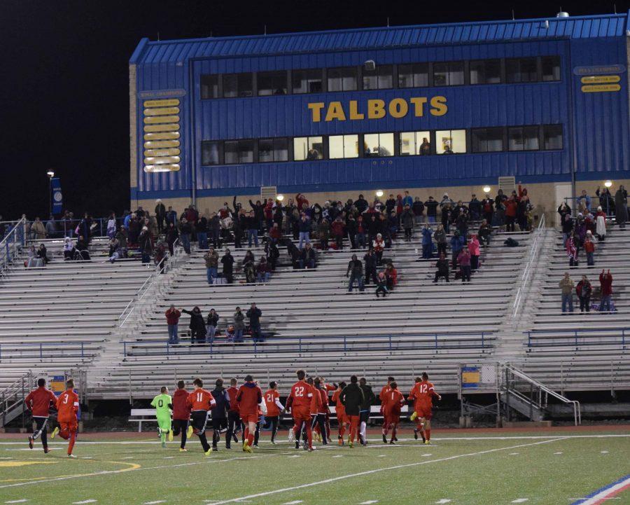 The boys’ soccer team thanks the fans for coming out to support them on the big win against Greensburg.
