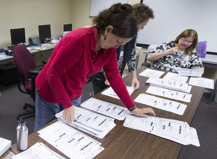 Poll workers sort ballots for the Wisconsin recount.