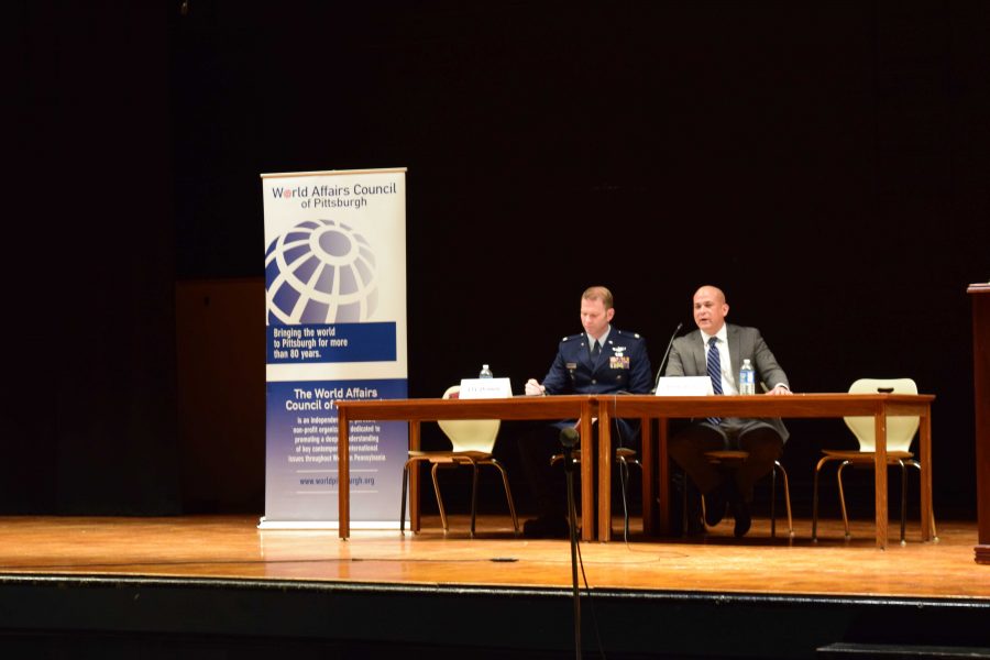 At a speaking event sponsored by the World Affairs Council of Pittsburgh on Jan. 24, Commander Jesse Muñoz responds to a question regarding national security border matters.