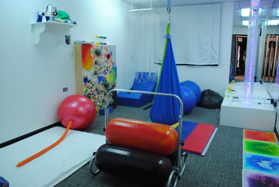 The sensory room is filled with a lot of equipment to help students.