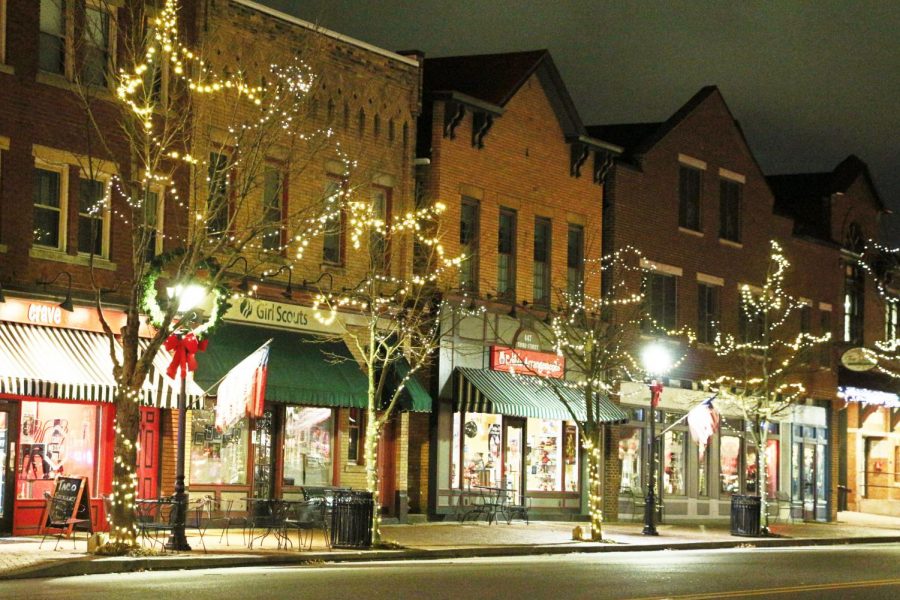 Stores and Christmas lights make the town of Beaver festive on Third Street.