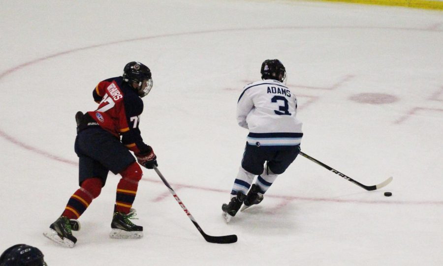 Junior Riley Adams winds up a backhand shot on goal.