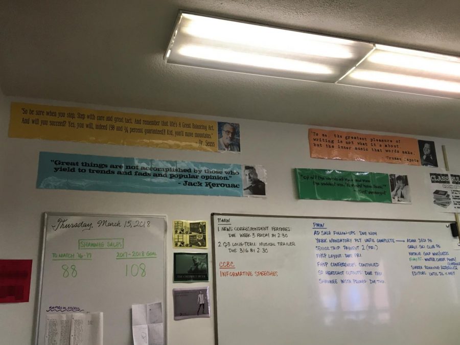 Posters with quotes help brighten Mr. Fitzpatricks room.