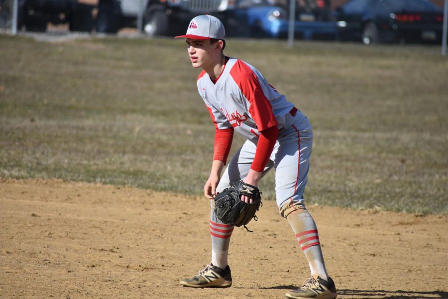 Freshman Cole Beck gets ready for the first pitch as the top of the third inning starts against Western Beaver on March 19.