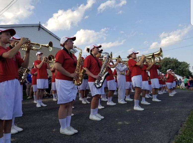 The FHS “Big Red” Marching Band playing for the community on the first day of the fair, Aug. 28.
