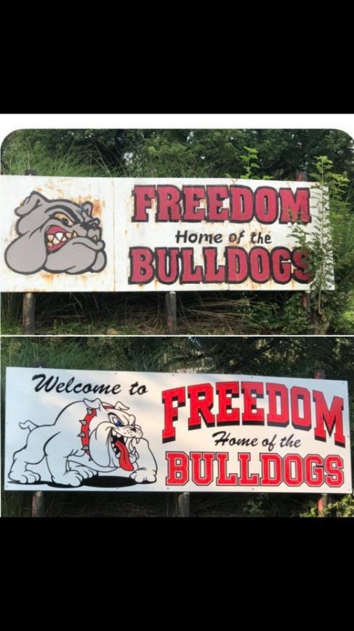 Over the summer, the Freedom Football Alumni Association redid the sign at the bottom of Harvey Run Road leading up to the school.