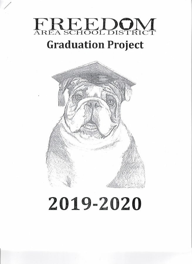 This+artwork+of+a+bulldog+with+a+graduation+cap+on+was+created+by+high+school+art+teacher+Kaylee+Haggerty+and+is+on+the+front+cover+of+every+senior+project+packet+that+all+the+upcoming+seniors+received.