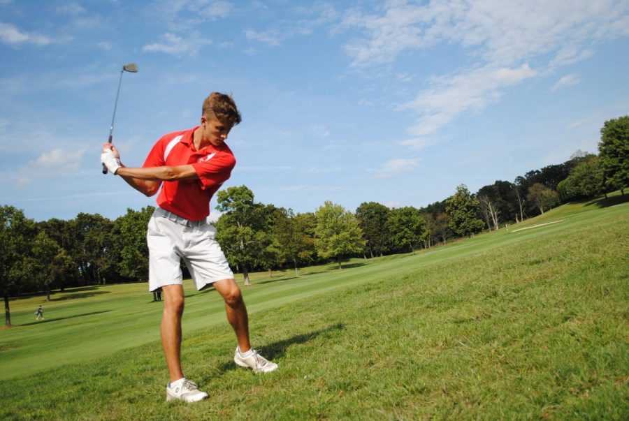 Senior Matthew Levenson practices his swing on sunny evening at a match against Central Valley on Sept. 3.