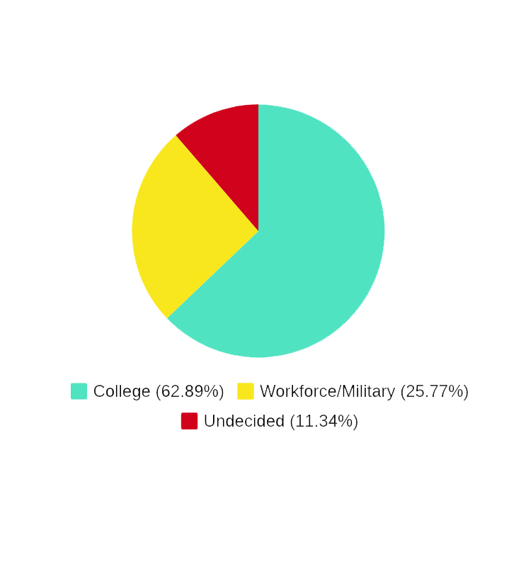 The pie-chart above shows the percentage of senior’s plans after graduation for the class of 2020.