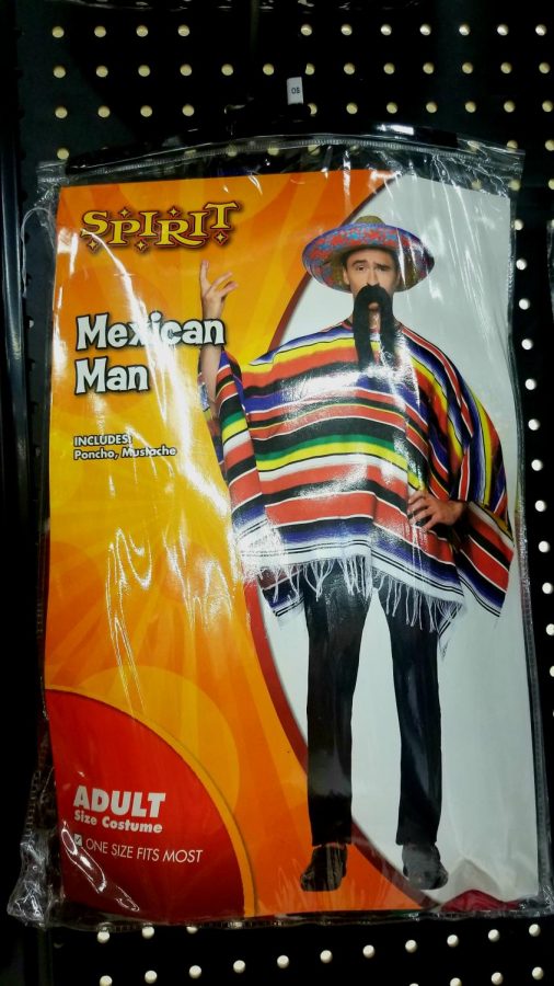 On the packaging of a Halloween costume at Spirit Halloween in Monaca, a “Mexican Man” is depicted. The costume features a poncho and mustache, representing Mexican culture according to certain popular stereotypes. 