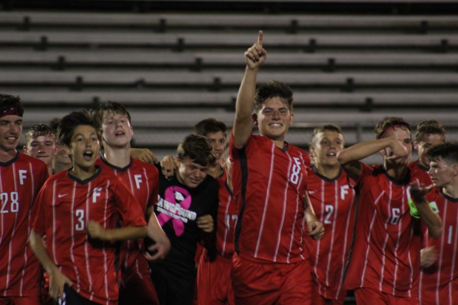 After getting their revenge on North Catholic, the whole team met at center field and ran back to the sideline, celebrating their 3-2 victory over the team who had beat them just two days ago.