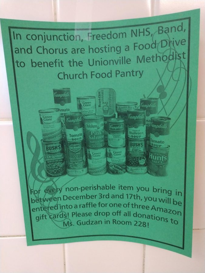 A flyer for the NHS food drive found in one of the halls of the highschool 