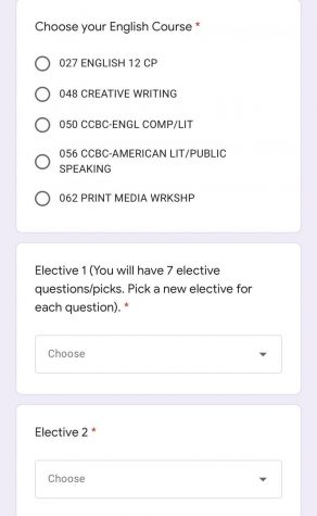 Google forms students will fill out with their class schedule for the upcoming school year