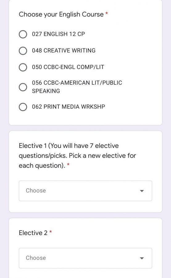 Google forms students will fill out with their class schedule for the upcoming school year
