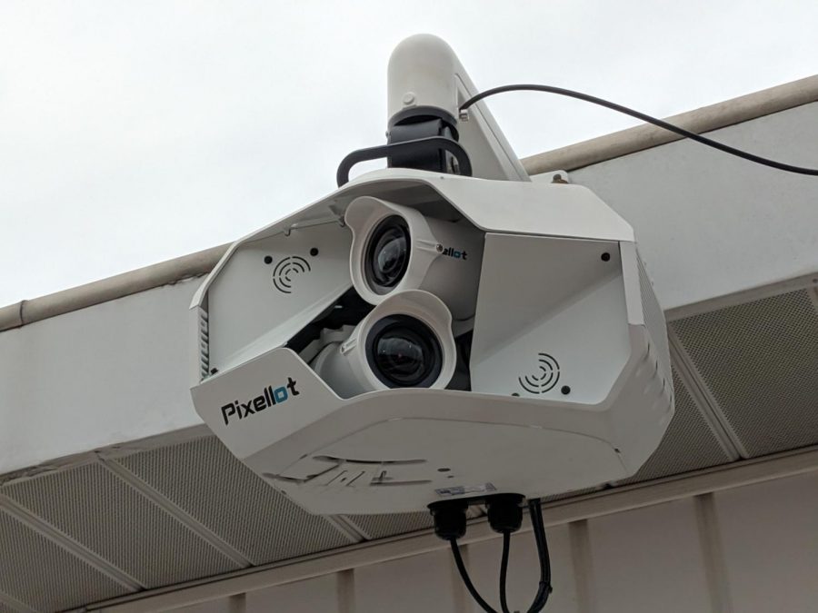 The Pixellot camera unit is currently installed on the front of the stadium press box.