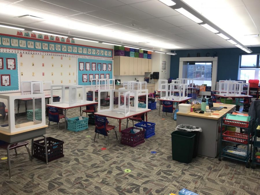 Kindergarten teacher Gena Tokar's classroom is ready for students to return safely.