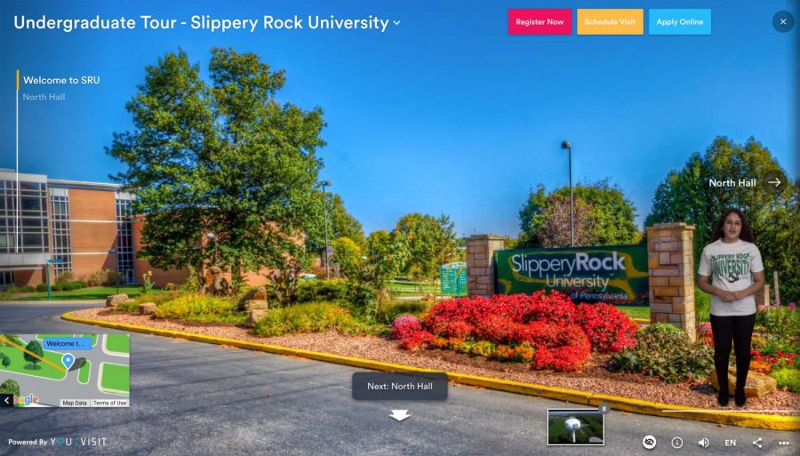 Slippery Rock University is one of many local universities not holding in-person visits due to COVID, and their alternative is virtual walk-through campus tours that allow students to see images of buildings while hearing a little bit about each one.