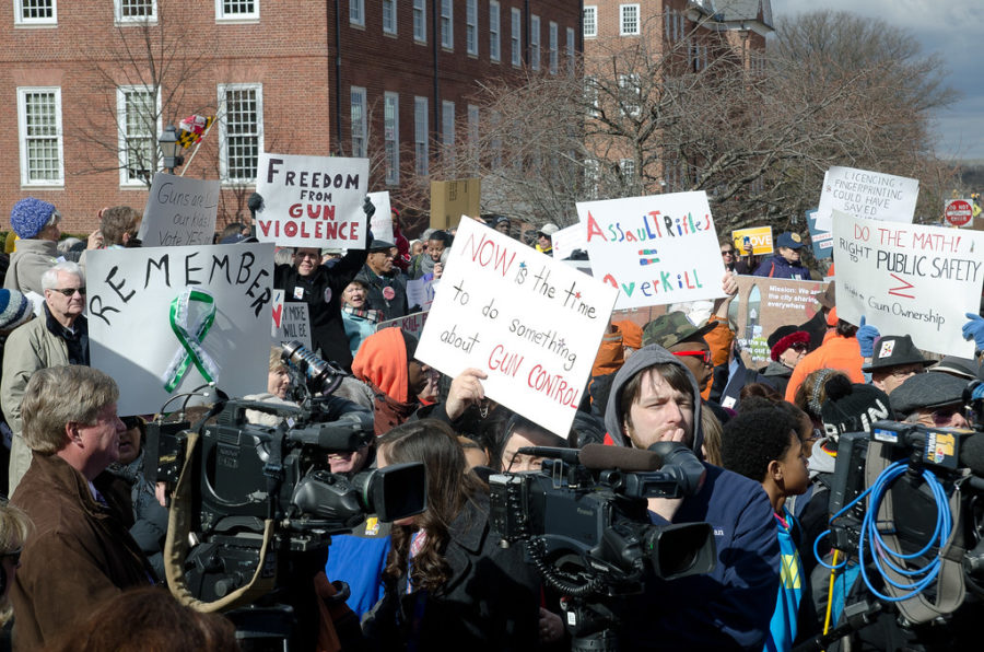 Thousands gather outside of Annapolis, Maryland to show their support for new gun
control laws.