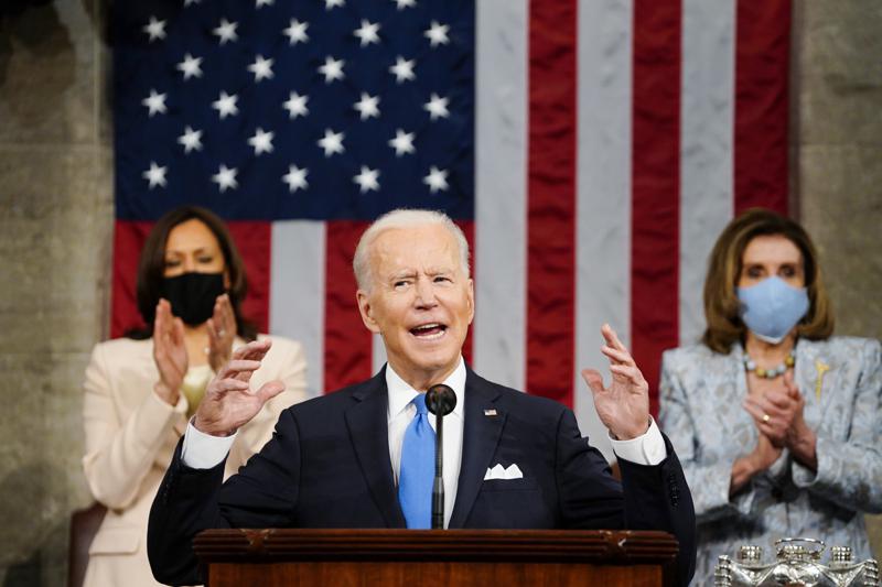 President Joe Biden addresses a joint session of Congress on Wednesday, April 28, at the House Chamber in the U.S. Capitol.