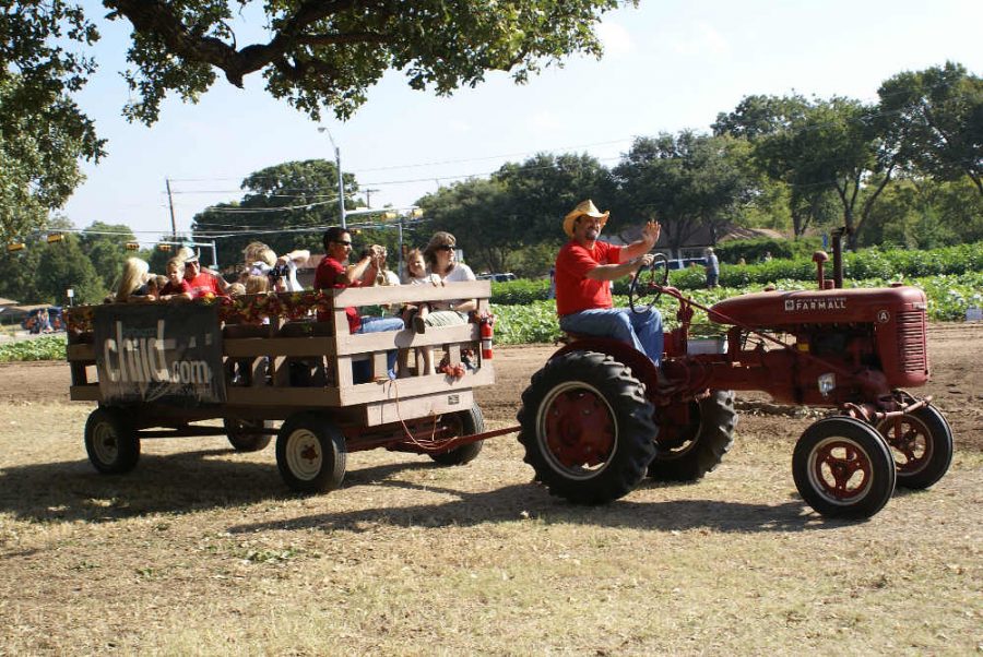 Hay rides at pumpkin patches are a common popular fall season activity.