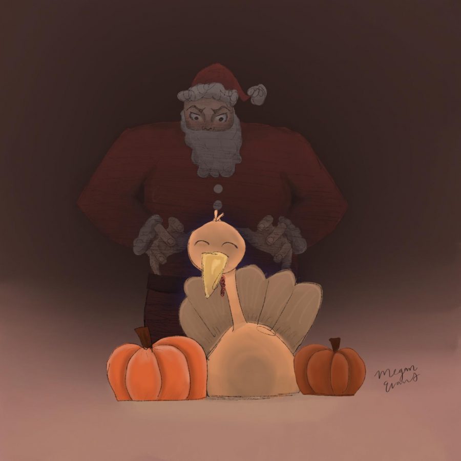 With Christmas getting celebrated so early, Santa looms over Thanksgiving festivities. 