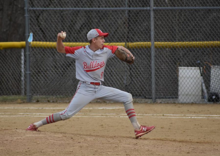 Last year, pitcher Luke Snavely lunges off the mound and helps lead the Bulldogs to a win against Carlynton on March 22, 2021.