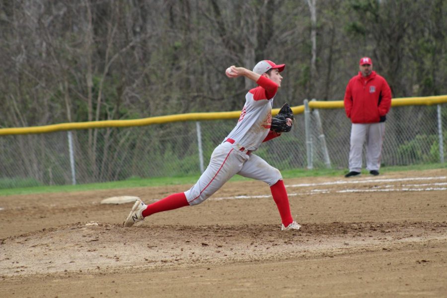 Carter Slowinski throws out a pitch against the Mohawk Warriors on April 26.