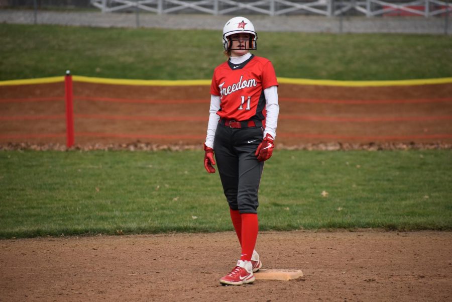 Sophomore Shaye Bailey arrives to second base after stealing it against the Mohawk Warriors on April 4.