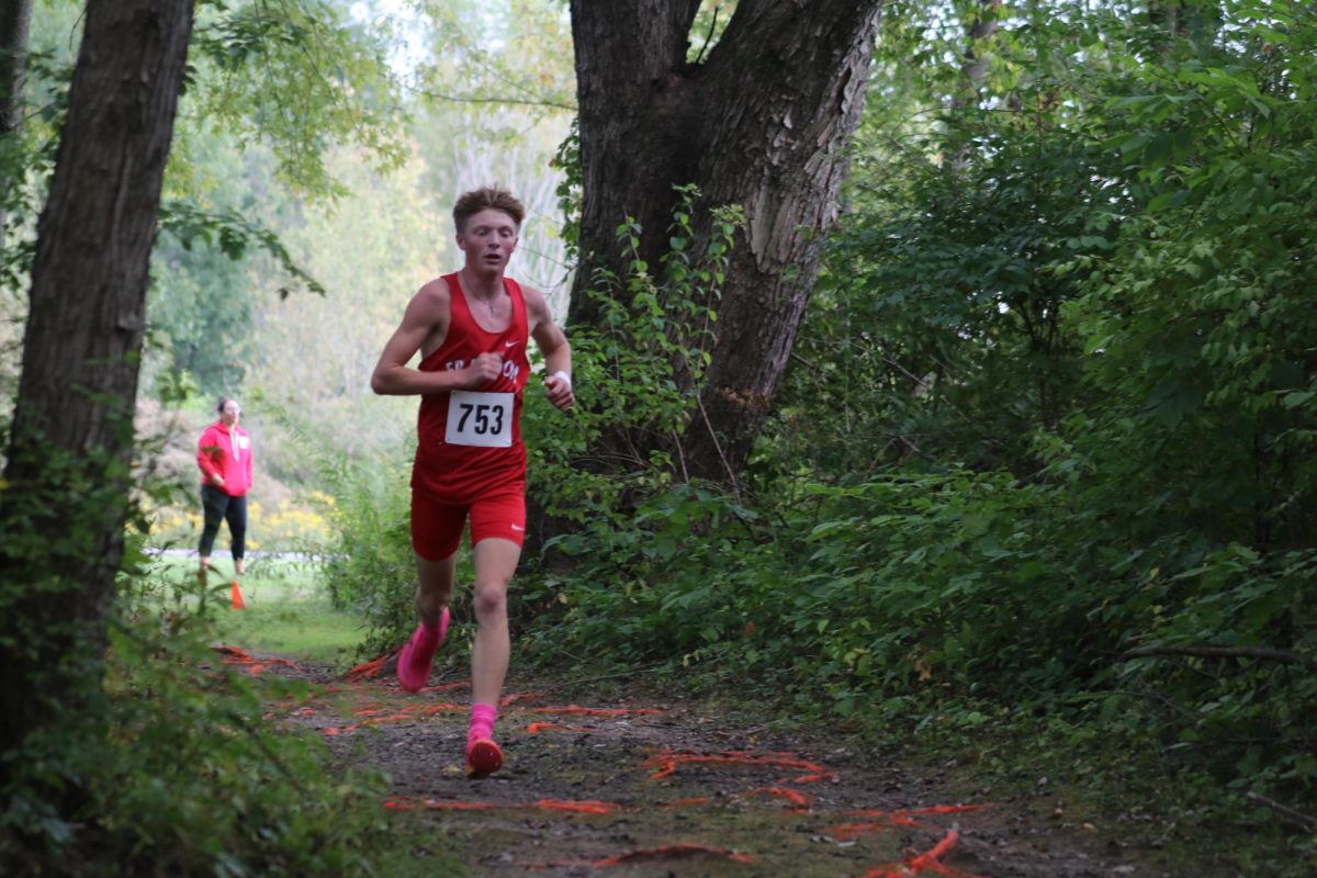 Running with purpose: After taking a week off due to injury, senior James Couch took first place at the meet on August 19th against Laurel
