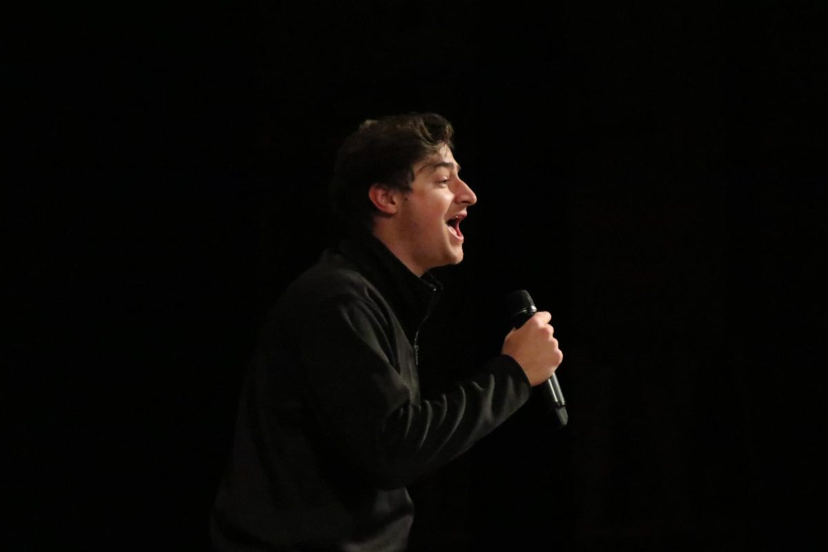 Pitch Perfect: Joyfully, alumn Dante Colorito sings “Moving Too Fast” from the musical “Last Five Years” on Oct. 14. Colorito played the “Beast” in Freedom’s 2018 “Beauty and the Beast” production. 
