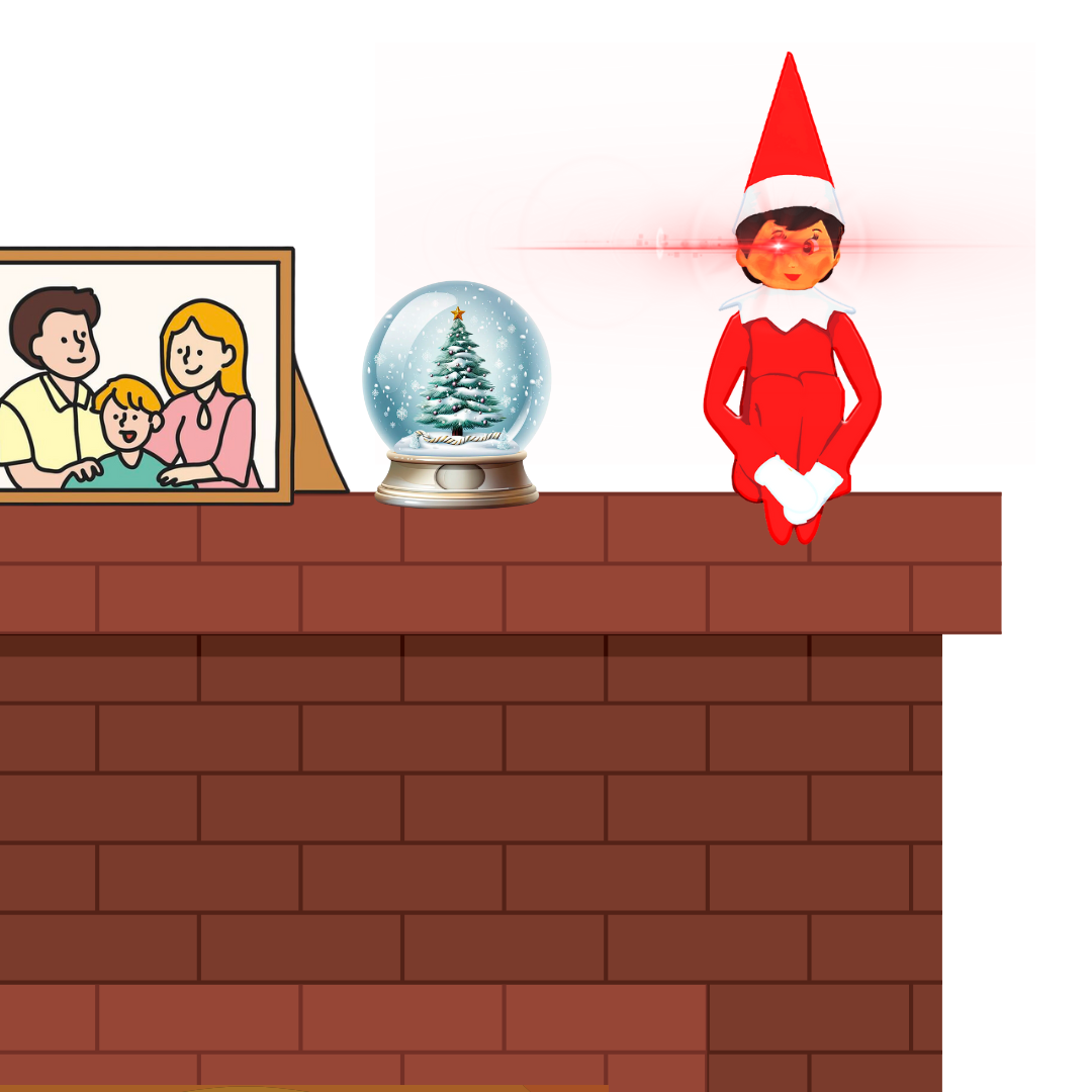 Spy on the shelf: The Elf on the Shelf is portrayed surveying your house and monitoring your every move. This is one of the many strange Christmas traditions students families may participate in during the Holiday season.
