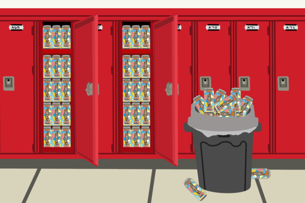 Fully stocked: Across the nation, high school students are starting to rely on caffine. An illustration represents how students are consuming energy drinks in alarming numbers.