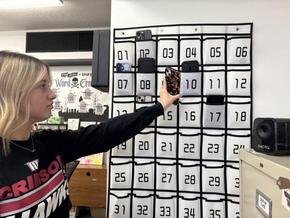 Held up: In certain classrooms, students are required to put their cellphones in a cell phone holder.
This encourages the chance for a higher productivity rate in the classroom.