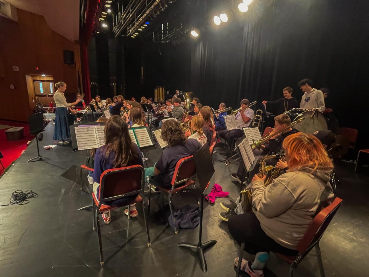 Practice makes perfect: Monday, Dec. 8, the band met in the auditorium to begin practicing for their upcoming concert. They began to practice every song that was played in the concert with the goal of improvement.
