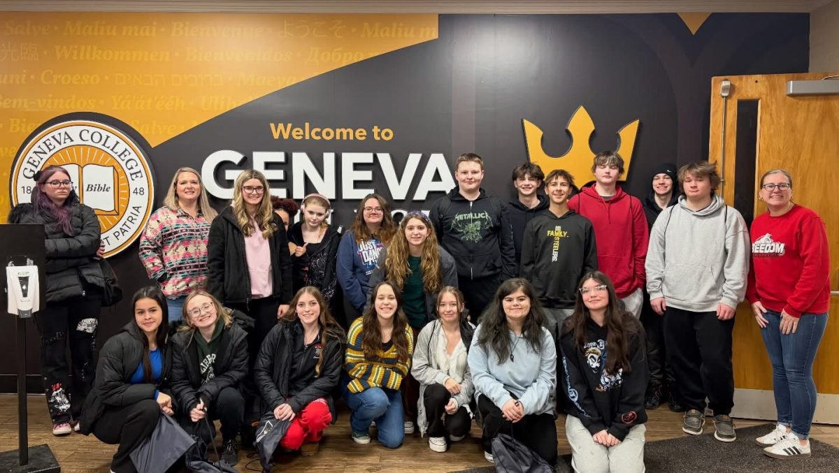Preparing for the future: Sophomore students gather together for a quick photo right before boarding their bus after their day trip to Geneva College. This was the first school-sponsored sophomore trip to post-secondary schools since 2020.